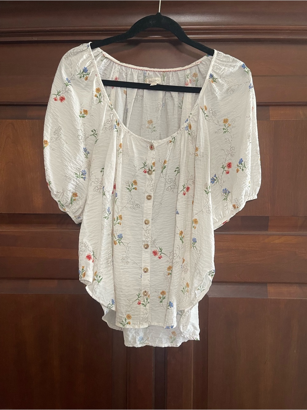 Pilcro White Floral Button-Front Peasant Blouse
